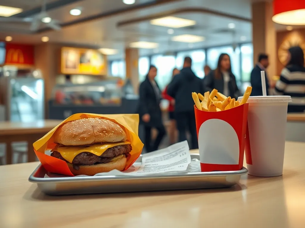 Zestaw w McDonald’s z burgerem, frytkami i napojem ilustruje przykładowy koszt popularnego posiłku w sieci.